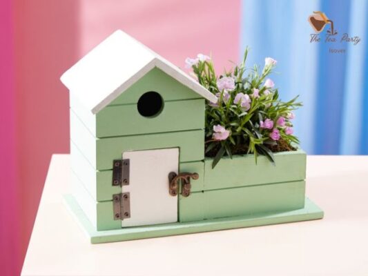 The Bird House Planter with Dianthus Pink Kisses